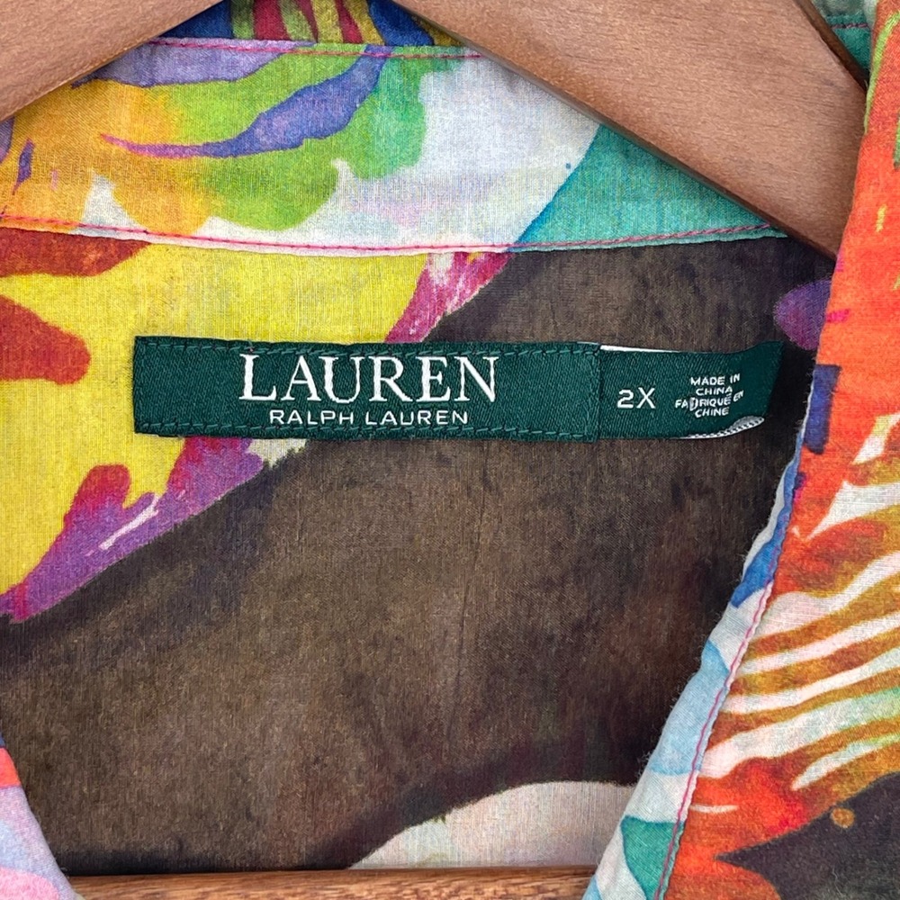 Lauren Ralph Lauren 2X Cotton Silk Paisley Floral Button Down Shirt Maximalist - Picture 3 of 8